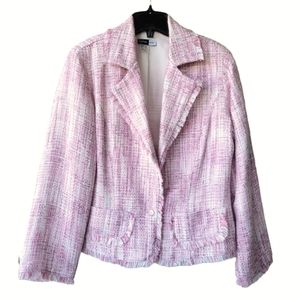 Cartise vintage pink & white fringed jacket blazer single button closure 8